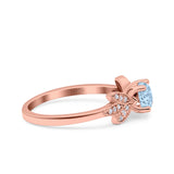 Art Deco Wedding Bridal Ring Leaf Dainty Round Simulated Cubic Zirconia 925 Sterling Silver