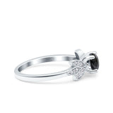 Art Deco Wedding Bridal Ring Leaf Dainty Round Simulated Cubic Zirconia 925 Sterling Silver