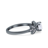 Art Deco Wedding Bridal Ring Leaf Dainty Round Simulated Cubic Zirconia 925 Sterling Silver