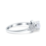 Art Deco Wedding Bridal Ring Leaf Dainty Round Simulated Cubic Zirconia 925 Sterling Silver