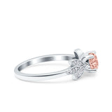 Art Deco Wedding Bridal Ring Leaf Dainty Round Simulated Cubic Zirconia 925 Sterling Silver