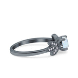 Art Deco Wedding Bridal Ring Leaf Dainty Round Simulated Cubic Zirconia 925 Sterling Silver