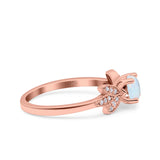 Art Deco Wedding Bridal Ring Leaf Dainty Round Simulated Cubic Zirconia 925 Sterling Silver