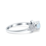 Art Deco Wedding Bridal Ring Leaf Dainty Round Simulated Cubic Zirconia 925 Sterling Silver