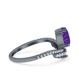 Art Deco Solitaire Accent Pear Wedding Engagement Bridal Ring Band Round Simulated Cubic Zirconia 925 Sterling Silver