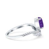 Art Deco Solitaire Accent Pear Wedding Engagement Bridal Ring Band Round Simulated Cubic Zirconia 925 Sterling Silver