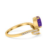 Art Deco Solitaire Accent Pear Wedding Engagement Bridal Ring Band Round Simulated Cubic Zirconia 925 Sterling Silver