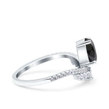 Art Deco Solitaire Accent Pear Wedding Engagement Bridal Ring Band Round Simulated Cubic Zirconia 925 Sterling Silver