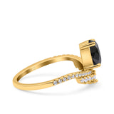 Art Deco Solitaire Accent Pear Wedding Engagement Bridal Ring Band Round Simulated Cubic Zirconia 925 Sterling Silver