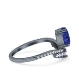 Art Deco Solitaire Accent Pear Wedding Engagement Bridal Ring Band Round Simulated Cubic Zirconia 925 Sterling Silver