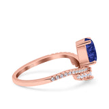 Art Deco Solitaire Accent Pear Wedding Engagement Bridal Ring Band Round Simulated Cubic Zirconia 925 Sterling Silver