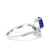 Art Deco Solitaire Accent Pear Wedding Engagement Bridal Ring Band Round Simulated Cubic Zirconia 925 Sterling Silver