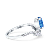 Art Deco Solitaire Accent Pear Wedding Engagement Bridal Ring Band Round Simulated Cubic Zirconia 925 Sterling Silver