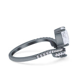 Art Deco Solitaire Accent Pear Wedding Engagement Bridal Ring Band Round Simulated Cubic Zirconia 925 Sterling Silver