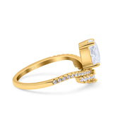 Art Deco Solitaire Accent Pear Wedding Engagement Bridal Ring Band Round Simulated Cubic Zirconia 925 Sterling Silver