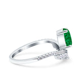 Art Deco Solitaire Accent Pear Wedding Engagement Bridal Ring Band Round Simulated Cubic Zirconia 925 Sterling Silver