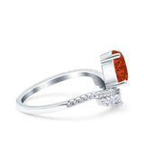 Art Deco Solitaire Accent Pear Wedding Engagement Bridal Ring Band Round Simulated Cubic Zirconia 925 Sterling Silver