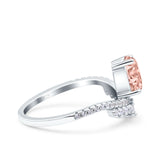 Art Deco Solitaire Accent Pear Wedding Engagement Bridal Ring Band Round Simulated Cubic Zirconia 925 Sterling Silver