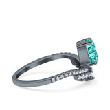 Art Deco Solitaire Accent Pear Wedding Engagement Bridal Ring Band Round Simulated Cubic Zirconia 925 Sterling Silver