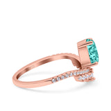 Art Deco Solitaire Accent Pear Wedding Engagement Bridal Ring Band Round Simulated Cubic Zirconia 925 Sterling Silver