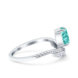 Art Deco Solitaire Accent Pear Wedding Engagement Bridal Ring Band Round Simulated Cubic Zirconia 925 Sterling Silver