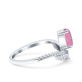 Art Deco Solitaire Accent Pear Wedding Engagement Bridal Ring Band Round Simulated Cubic Zirconia 925 Sterling Silver