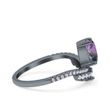 Art Deco Solitaire Accent Pear Wedding Engagement Bridal Ring Band Round Simulated Cubic Zirconia 925 Sterling Silver