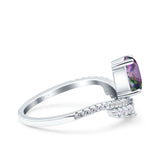 Art Deco Solitaire Accent Pear Wedding Engagement Bridal Ring Band Round Simulated Cubic Zirconia 925 Sterling Silver