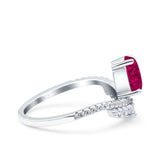 Art Deco Solitaire Accent Pear Wedding Engagement Bridal Ring Band Round Simulated Cubic Zirconia 925 Sterling Silver