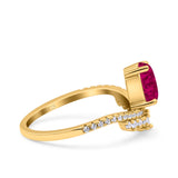 Art Deco Solitaire Accent Pear Wedding Engagement Bridal Ring Band Round Simulated Cubic Zirconia 925 Sterling Silver