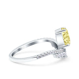 Art Deco Solitaire Accent Pear Wedding Engagement Bridal Ring Band Round Simulated Cubic Zirconia 925 Sterling Silver