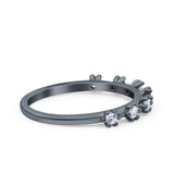 Half Eternity Ring Wedding Engagement Band Round Pave Simulated Cubic Zirconia 925 Sterling Silver