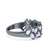 Half Eternity Ring Marquise Wedding Engagement Band Round Pave Simulated Cubic Zirconia 925 Sterling Silver