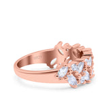 Half Eternity Ring Marquise Wedding Engagement Band Round Pave Simulated Cubic Zirconia 925 Sterling Silver