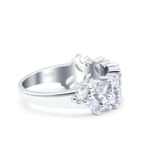 Half Eternity Ring Marquise Wedding Engagement Band Round Pave Simulated Cubic Zirconia 925 Sterling Silver