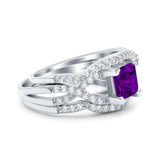 Three Piece Infinity Shank Cushion Cut Art Deco Halo Engagement Ring Round Simulated Cubic Zirconia 925 Sterling Silver