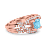 Three Piece Infinity Shank Cushion Cut Art Deco Halo Engagement Ring Round Simulated Cubic Zirconia 925 Sterling Silver