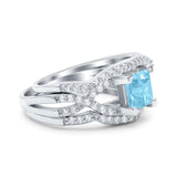 Three Piece Infinity Shank Cushion Cut Art Deco Halo Engagement Ring Round Simulated Cubic Zirconia 925 Sterling Silver