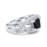 Three Piece Infinity Shank Cushion Cut Art Deco Halo Engagement Ring Round Simulated Cubic Zirconia 925 Sterling Silver