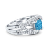 Three Piece Infinity Shank Cushion Cut Art Deco Halo Engagement Ring Round Simulated Cubic Zirconia 925 Sterling Silver
