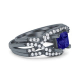 Three Piece Infinity Shank Cushion Cut Art Deco Halo Engagement Ring Round Simulated Cubic Zirconia 925 Sterling Silver