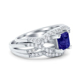 Three Piece Infinity Shank Cushion Cut Art Deco Halo Engagement Ring Round Simulated Cubic Zirconia 925 Sterling Silver