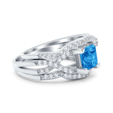 Three Piece Infinity Shank Cushion Cut Art Deco Halo Engagement Ring Round Simulated Cubic Zirconia 925 Sterling Silver