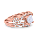 Three Piece Infinity Shank Cushion Cut Art Deco Halo Engagement Ring Round Simulated Cubic Zirconia 925 Sterling Silver