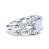 Three Piece Infinity Shank Cushion Cut Art Deco Halo Engagement Ring Round Simulated Cubic Zirconia 925 Sterling Silver