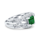 Three Piece Infinity Shank Cushion Cut Art Deco Halo Engagement Ring Round Simulated Cubic Zirconia 925 Sterling Silver
