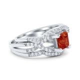 Three Piece Infinity Shank Cushion Cut Art Deco Halo Engagement Ring Round Simulated Cubic Zirconia 925 Sterling Silver