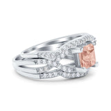 Three Piece Infinity Shank Cushion Cut Art Deco Halo Engagement Ring Round Simulated Cubic Zirconia 925 Sterling Silver