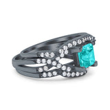 Three Piece Infinity Shank Cushion Cut Art Deco Halo Engagement Ring Round Simulated Cubic Zirconia 925 Sterling Silver