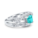 Three Piece Infinity Shank Cushion Cut Art Deco Halo Engagement Ring Round Simulated Cubic Zirconia 925 Sterling Silver